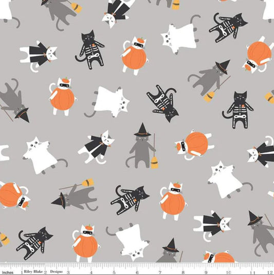 Halloween Cats in Costumes Gray Riley Blake 100% Cotton Price Per Yard - Seasonal Fabrics - Little Red General Store