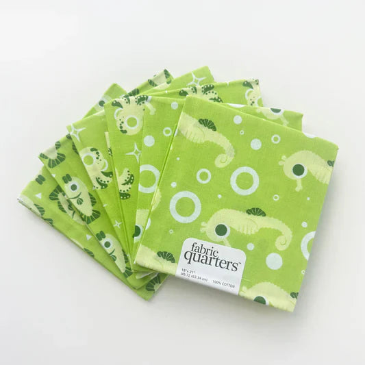 Paintbrush Studio 6 Fat Quarters - 3 Prints x 2 of Each Green Fish 100% Cotton Fabri - Quilt - Seasonal Fabrics - Little Red General Store