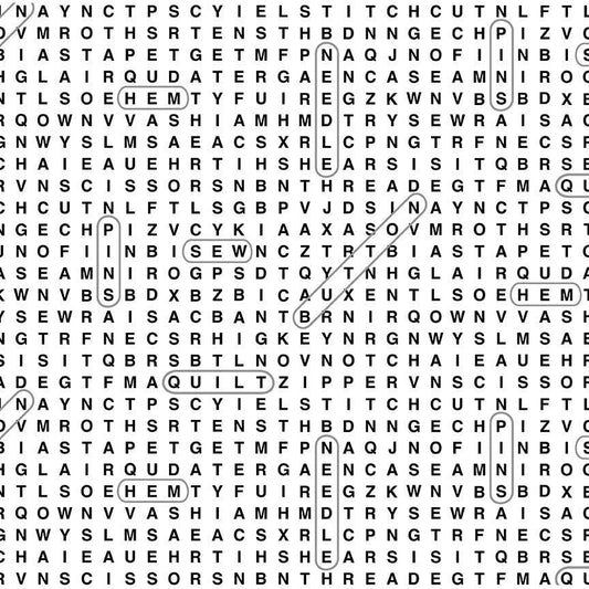 Sewing Word Search on White Timeless Treasures All Over Prints 100% Cotton - Seasonal Fabrics - Little Red General Store