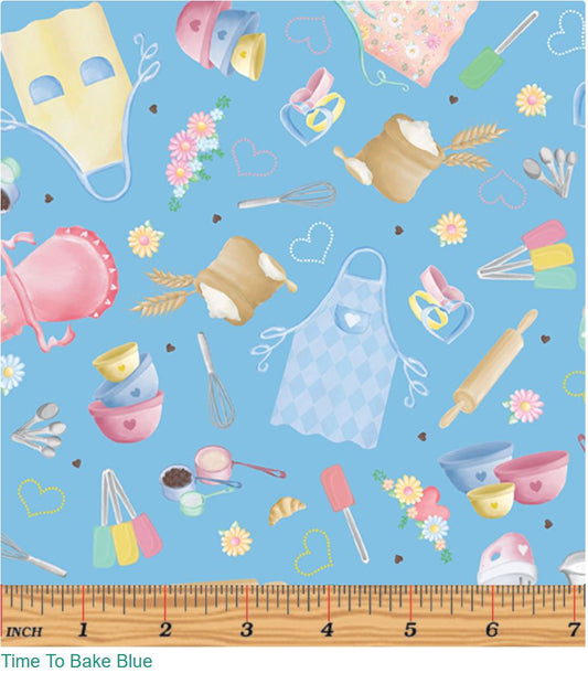 44 x 36 Gnome Time to Bake on Blue Benartex 100% Cotton Easter - Seasonal Fabrics - Little Red General Store