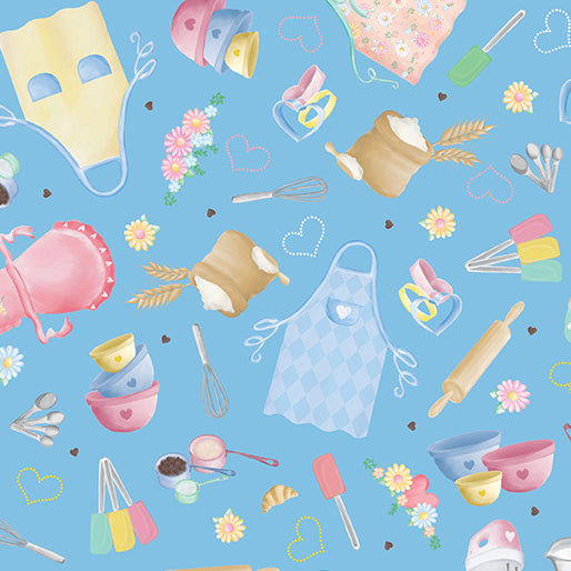 44 x 36 Gnome Time to Bake on Blue Benartex 100% Cotton Easter - Seasonal Fabrics - Little Red General Store