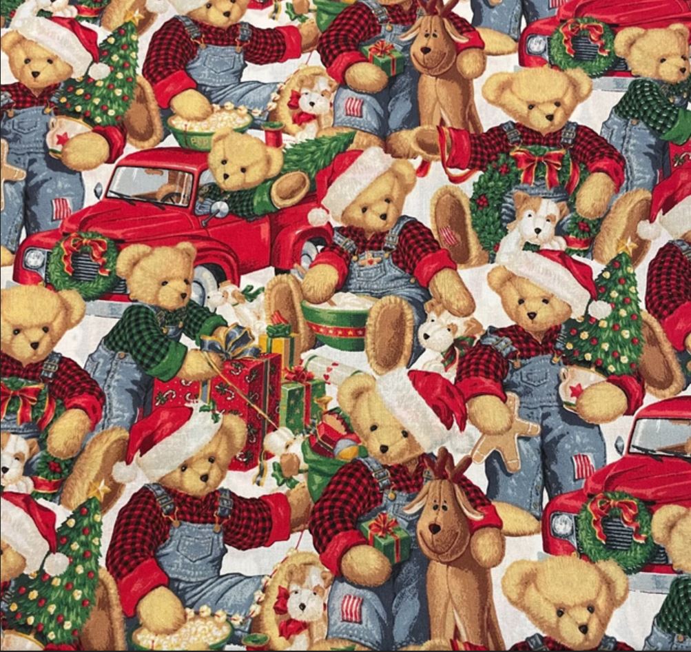 44 x 36 OOP Blue Jean Teddy Springs Creatives 100% Cotton Christmas Fabric Baby - Seasonal Fabrics - Little Red General Store