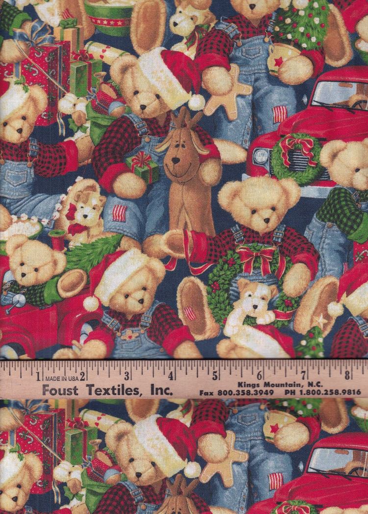 44 x 36 OOP Blue Jean Teddy Springs Creatives 100% Cotton Christmas Fabric Baby - Seasonal Fabrics - Little Red General Store