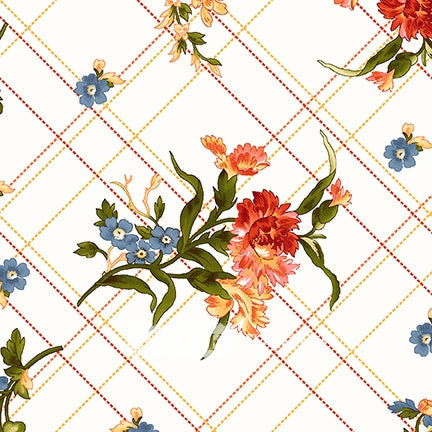 44 x 36 Floral Belle Epoque Bias Plaid Floral on Cream 100% Cotton - Seasonal Fabrics - Little Red General Store