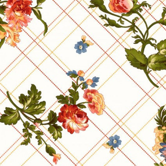 44 x 36 Floral Belle Epoque Bias Plaid Floral on Cream 100% Cotton - Seasonal Fabrics - Little Red General Store