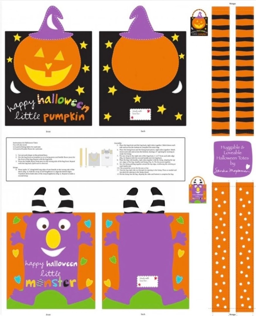 Halloween Tote Bags Huggable and Loveable VII Studio E 100% Cotton Fabric - Seasonal Fabrics - Little Red General Store