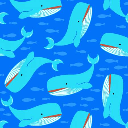 Freckle and Lollie Blue Whales 100% Cotton Novelty - Seasonal Fabrics - Little Red General Store