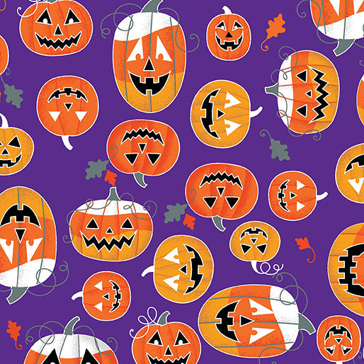Benartex Glowoween Pumpkins On Dark Purple Glow in the Dark Halloween 100% Cotton Fabric - Seasonal Fabrics - Little Red General Store