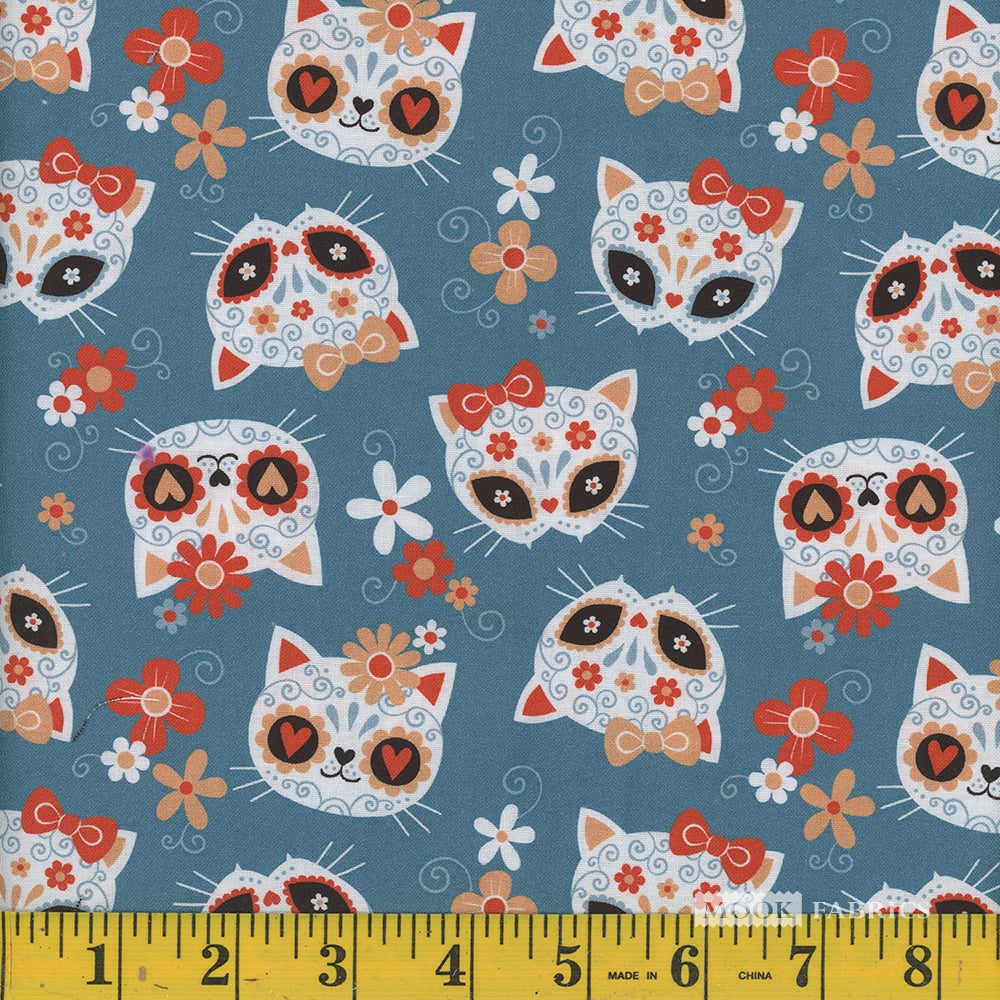 Price per Yard Sugar Skulls Cats on Black 100% Cotton Fabric Halloween - Seasonal Fabrics - Little Red General Store