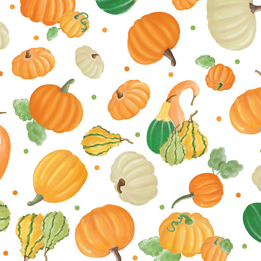Benartex Falling For Gnomes Pumpkin On White Thanksgiving 100% Cotton Fabric - Seasonal Fabrics - Little Red General Store