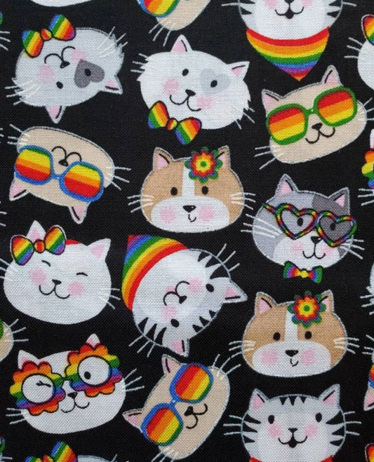 Fabric Traditions Rainbow Cats Kitty Black Novelty By the Yard - Seasonal Fabrics - Little Red General Store
