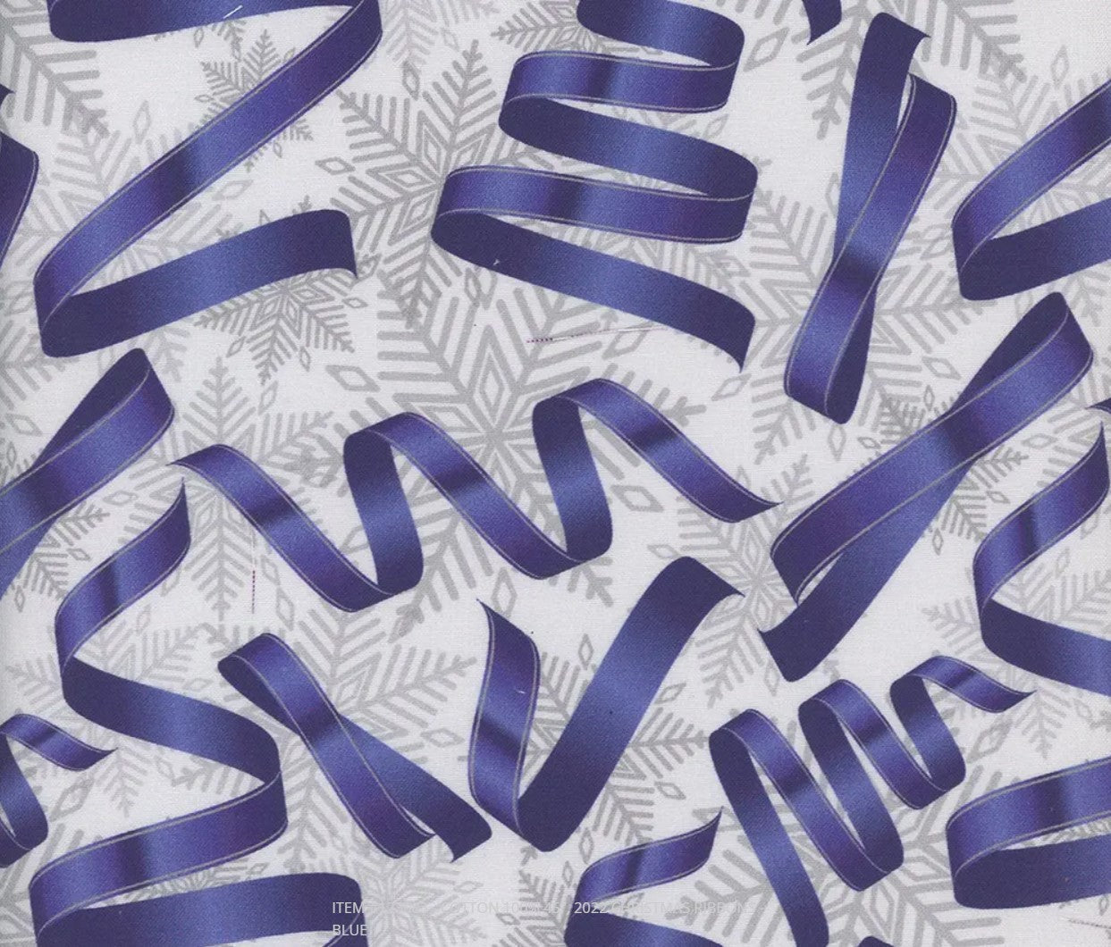 44 x 36 Blue Ribbons Silver Snowflakes Christmas 100% Cotton Fabric - Seasonal Fabrics - Little Red General Store