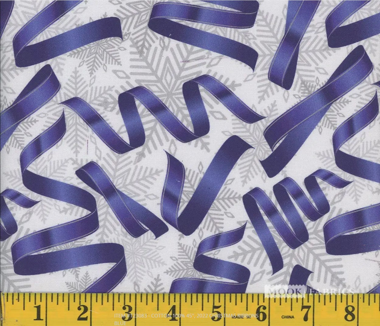 44 x 36 Blue Ribbons Silver Snowflakes Christmas 100% Cotton Fabric - Seasonal Fabrics - Little Red General Store