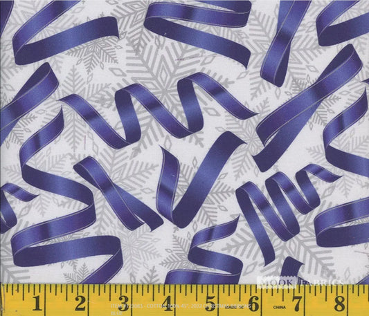 44 x 36 Blue Ribbons Silver Snowflakes Christmas 100% Cotton Fabric - Seasonal Fabrics - Little Red General Store