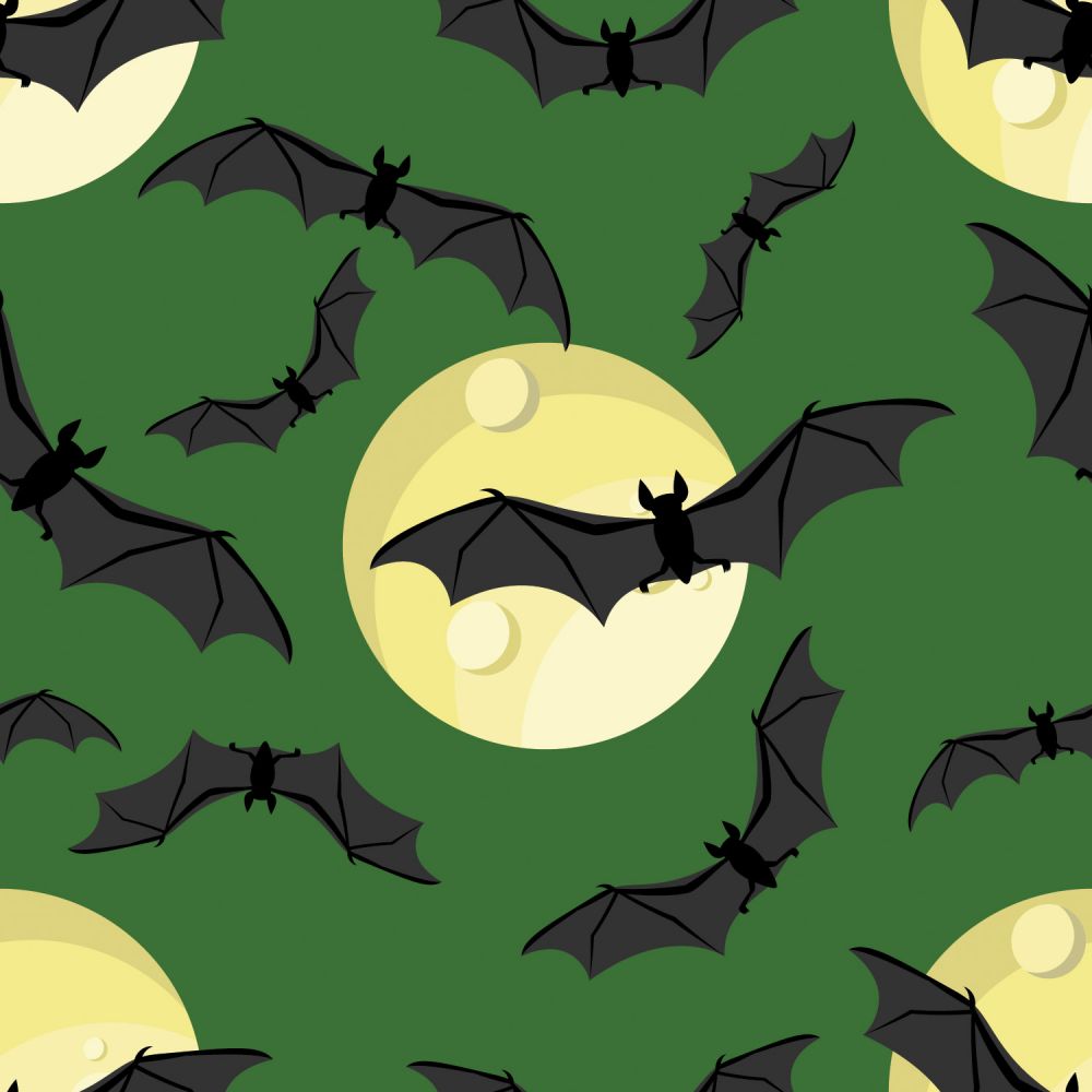 45 x 36 Halloween Bats Full Moon on Green 100% Cotton Fabric - Seasonal Fabrics - Little Red General Store