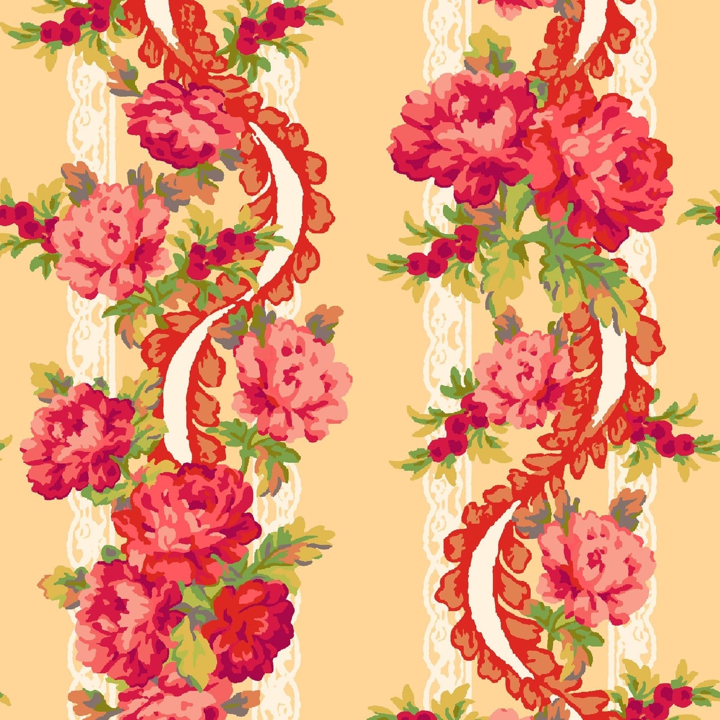 44 x 36 Maywood Studio Floral Border Pink on Light Yellow 100% Cotton - Seasonal Fabrics - Little Red General Store