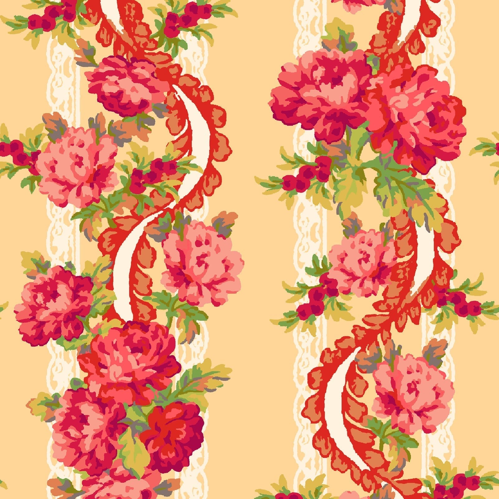 44 x 36 Maywood Studio Floral Border Pink on Light Yellow 100% Cotton - Seasonal Fabrics - Little Red General Store