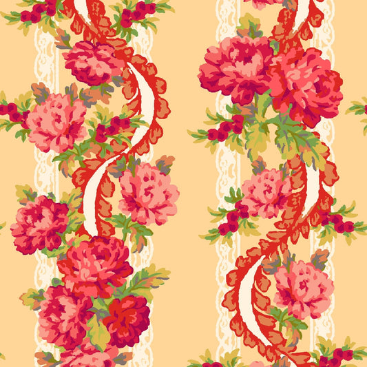 44 x 36 Maywood Studio Floral Border Pink on Light Yellow 100% Cotton - Seasonal Fabrics - Little Red General Store