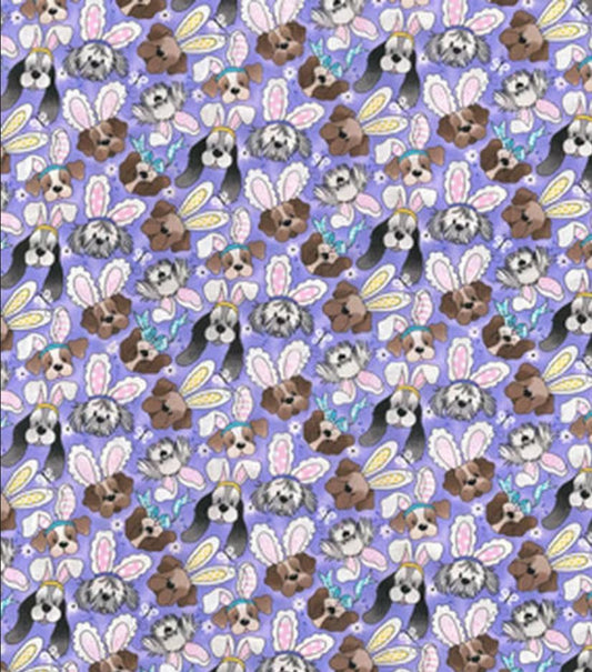 44 x 36 Easter Dogs Puppies Bunny Ears Purple Fabric Traditions 100% Cotton - Seasonal Fabrics - Little Red General Store