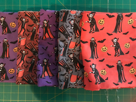 Halloween Vampires 100% Cotton 1 yard Precut Fabric Bundles, 5 pieces - Seasonal Fabrics - Little Red General Store