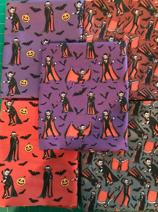 Halloween Vampires 100% Cotton 1 yard Precut Fabric Bundles, 5 pieces - Seasonal Fabrics - Little Red General Store