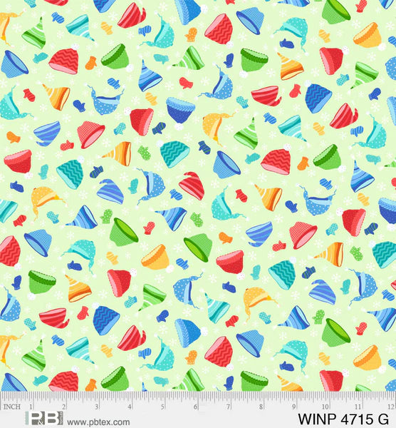 44 x 36 Christmas Mittens and Hats on Light Green 100% Cotton Fabric - Seasonal Fabrics - Little Red General Store