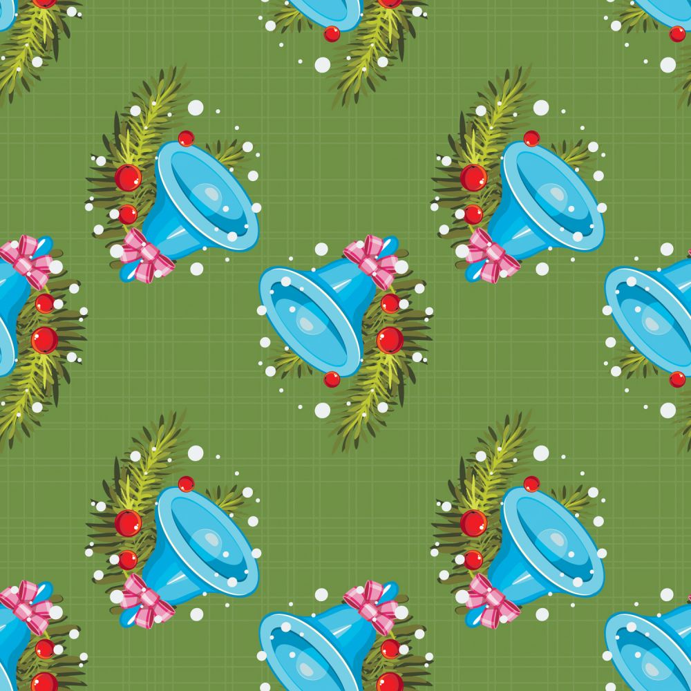 45 x 36 Christmas Blue Bells on Green Plaid 100% Cotton Fabric - Seasonal Fabrics - Little Red General Store