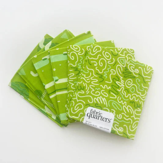 Paintbrush Studio 6 Fat Quarters - 3 Prints x 2 of Each Green Squiggles 100% Cotton Fabri - Quilt - Seasonal Fabrics - Little Red General Store