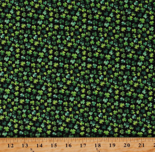 Fabric Traditions Mini Packed Shamrocks on Black St Patrick Price Per Yard - Seasonal Fabrics - Little Red General Store