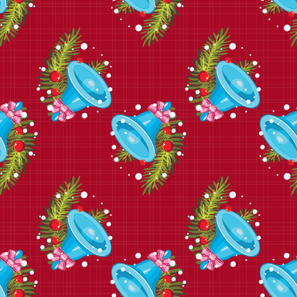 45 x 36 Christmas Blue Bells on Red 100% Cotton Fabric - Seasonal Fabrics - Little Red General Store