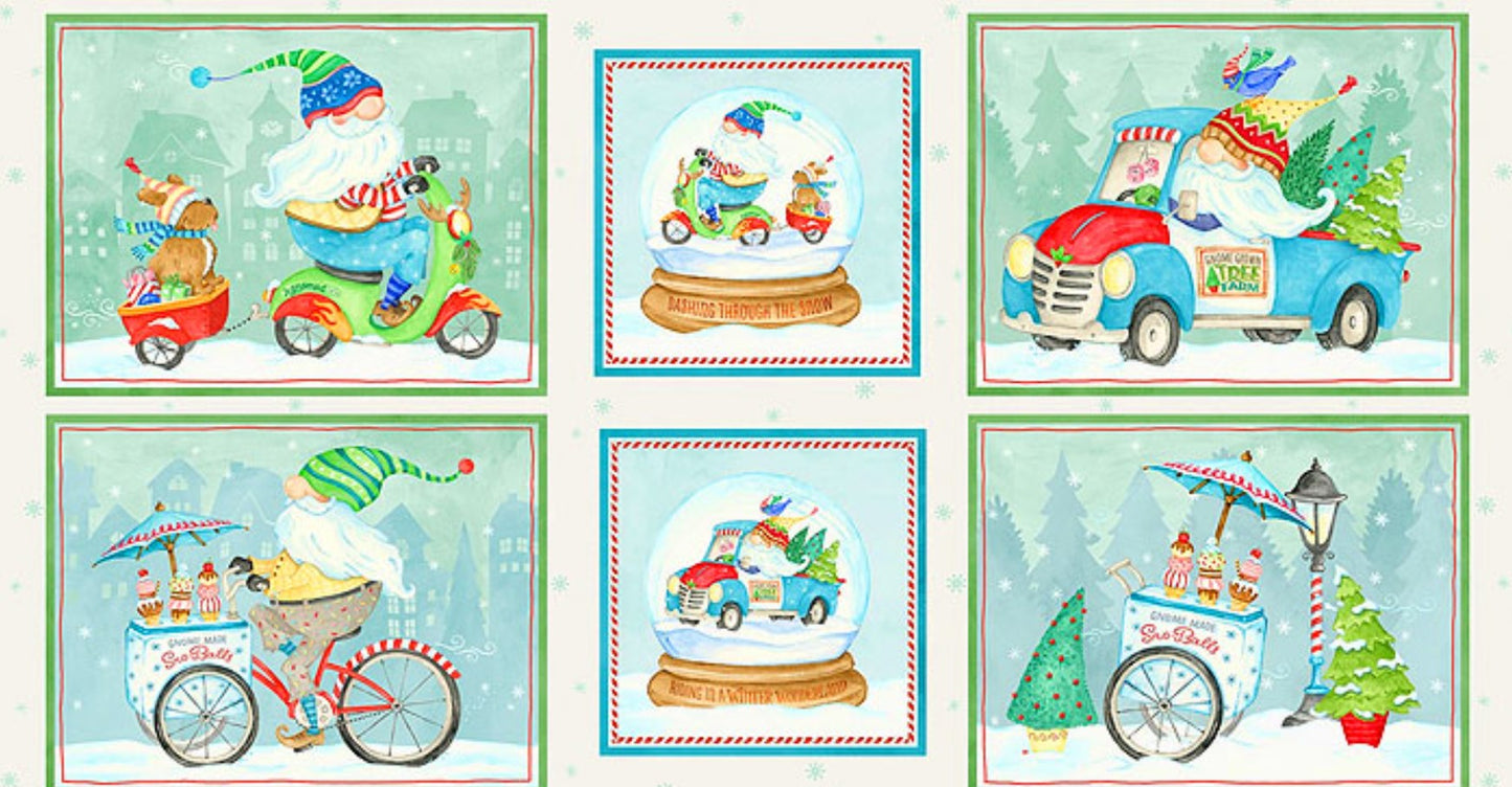 44 x 24 Christmas Gnomes Panel Wheeling Winter Wonderland 100% Cotton Fabric - Seasonal Fabrics - Little Red General Store