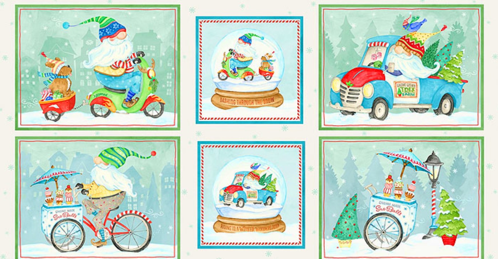 44 x 24 Christmas Gnomes Panel Wheeling Winter Wonderland 100% Cotton Fabric - Seasonal Fabrics - Little Red General Store