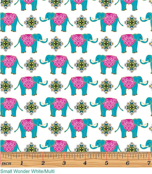 44 x 36 Small Elephants on White Metallic Benartex 100% Cotton All Over Print - Seasonal Fabrics - Little Red General Store