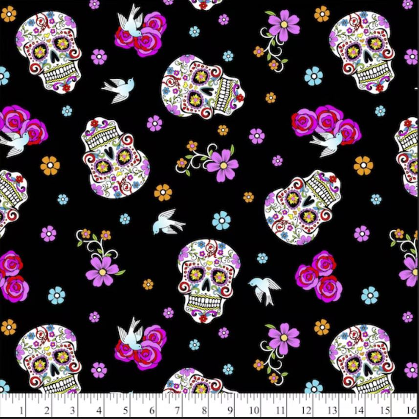 45 x 36 Calaveras Day of the Dead with Glitter David Textiles 100% Cotton Fabric Halloween - Seasonal Fabrics - Little Red General Store