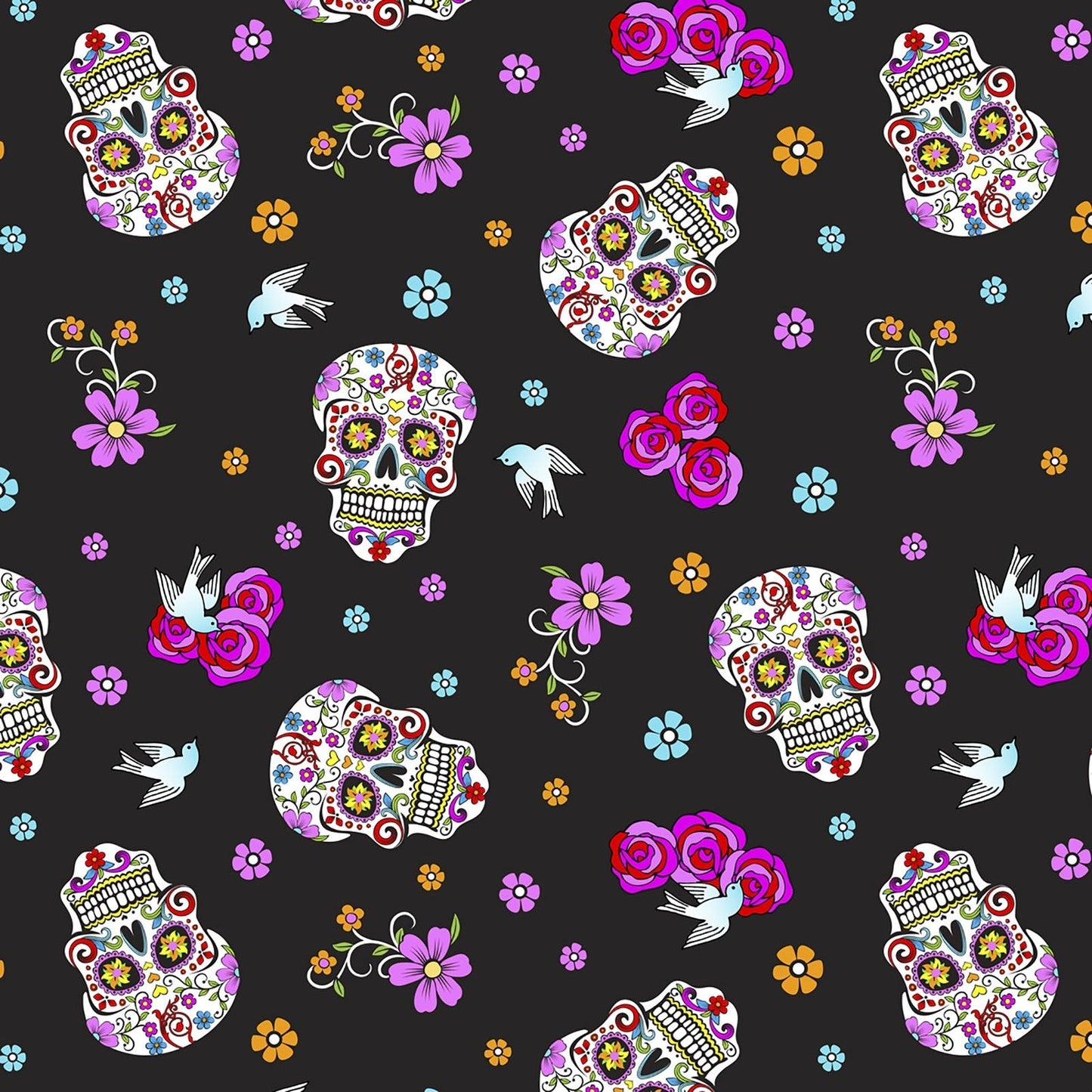 45 x 36 Calaveras Day of the Dead with Glitter David Textiles 100% Cotton Fabric Halloween - Seasonal Fabrics - Little Red General Store
