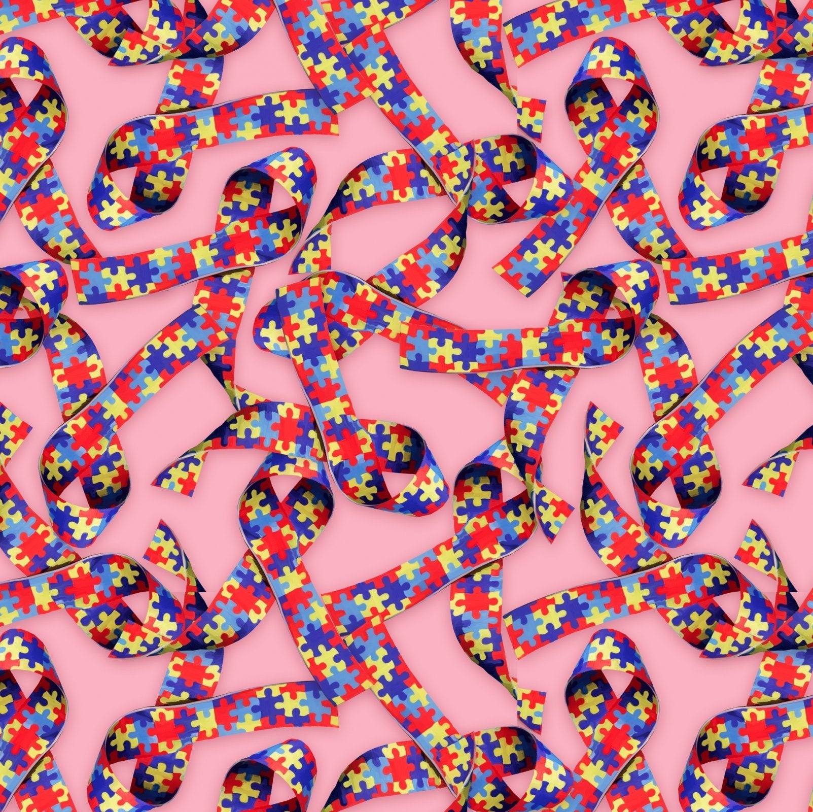 45 x 36 Autism Awareness Puzzle Ribbons on Pink Digitally Printed 100% Cotton - Seasonal Fabrics - Little Red General Store