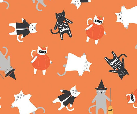 Halloween Cats in Costumes Orange Riley Blake 100% Cotton Price Per Yard - Seasonal Fabrics - Little Red General Store