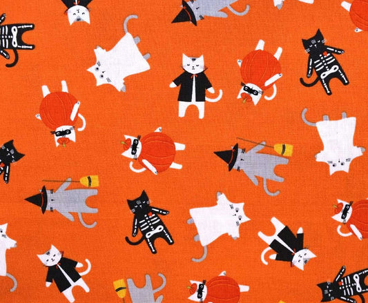 Halloween Cats in Costumes Orange Riley Blake 100% Cotton Price Per Yard - Seasonal Fabrics - Little Red General Store
