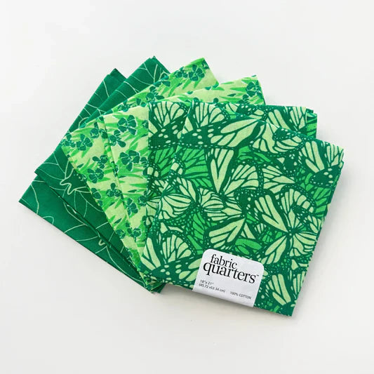Paintbrush Studio 6 Fat Quarters - 3 Prints x 2 of Each Green Butterflies 100% Cotton Fabri - Quilt - Seasonal Fabrics - Little Red General Store
