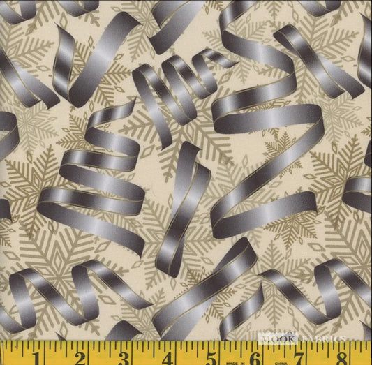 44 x 36 Silver Ribbons Silver Snowflakes Christmas 100% Cotton Fabric - Seasonal Fabrics - Little Red General Store