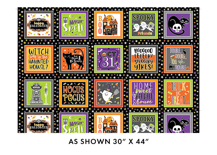 Benartex Glowoween Boxes On Black Glow in the Dark Halloween 100% Cotton Fabric - Seasonal Fabrics - Little Red General Store