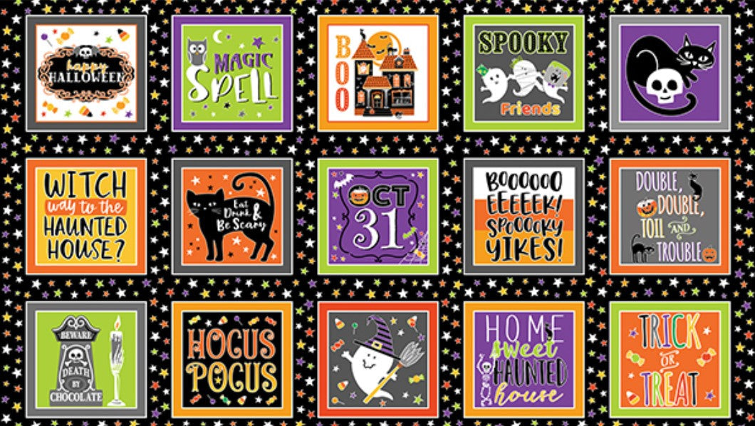 Benartex Glowoween Boxes On Black Glow in the Dark Halloween 100% Cotton Fabric - Seasonal Fabrics - Little Red General Store
