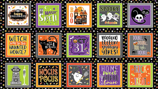 Benartex Glowoween Boxes On Black Glow in the Dark Halloween 100% Cotton Fabric - Seasonal Fabrics - Little Red General Store