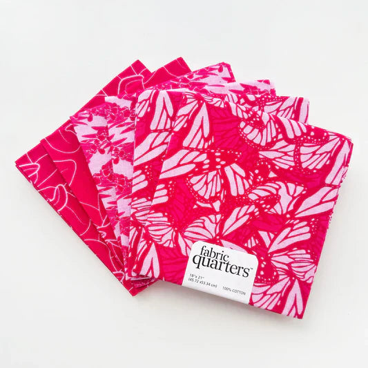 Paintbrush Studio 6 Fat Quarters - 3 Prints x 2 of Each Pink Butterflies 100% Cotton Fabri - Quilt - Seasonal Fabrics - Little Red General Store