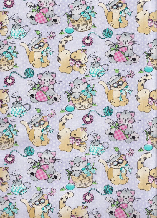 Fabric Traditions Easter Cats Kittens Kitties Purple 100% Cotton - Seasonal Fabrics - Little Red General Store
