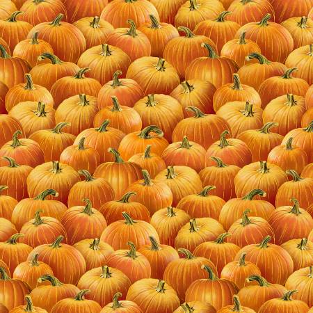 Timeless Treasures Orange Pumpkins w/Metallic Thanksgiving - Seasonal Fabrics - Little Red General Store