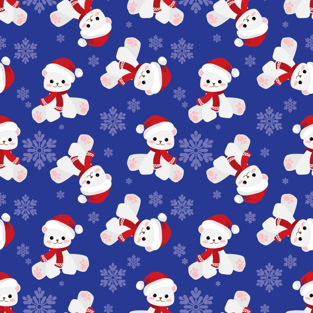 45 x 36 Christmas Teddy Bears and Snowflakes on Blue 100% Cotton Fabric - Seasonal Fabrics - Little Red General Store