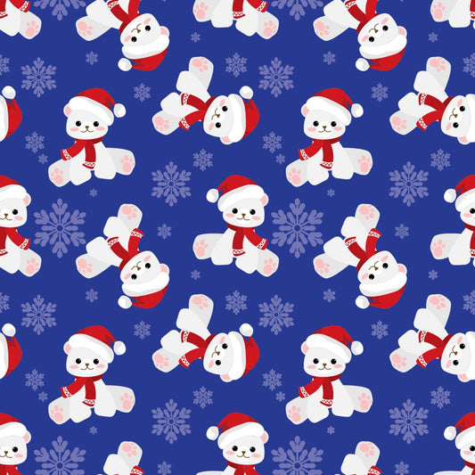 45 x 36 Christmas Teddy Bears and Snowflakes on Blue 100% Cotton Fabric - Seasonal Fabrics - Little Red General Store