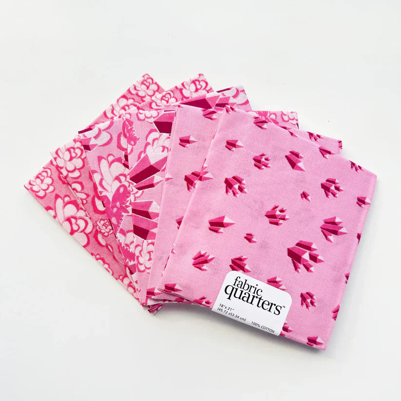 Paintbrush Studio 6 Fat Quarters - 3 Prints x 2 of Each Pink Floral Geode 100% Cotton Fabri - Quilt - Seasonal Fabrics - Little Red General Store