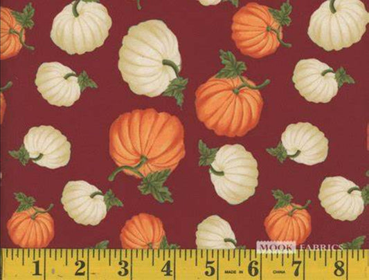 44 x 36 Fall Autumn Pumpkins on Burgundy 100% Cotton Fabric Thanksgiving - Seasonal Fabrics - Little Red General Store